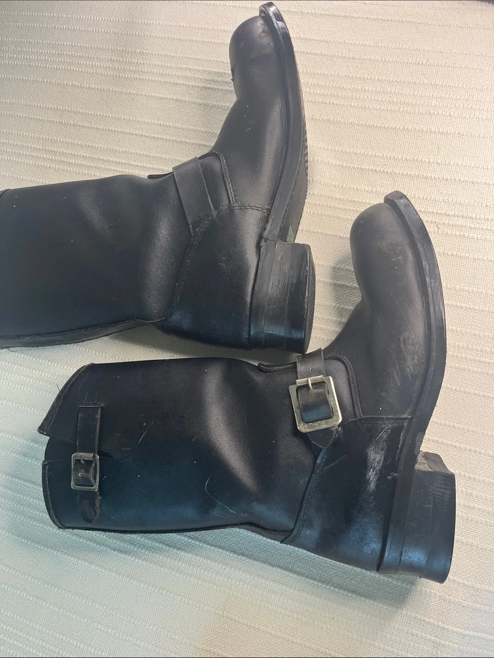 Motorcycle MENS  classic  Black Leather Mid-Calf Engineer Boots, sz 9.5 E wide